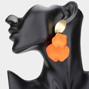 Gold & Orange Fabric Flower Statement Earrings